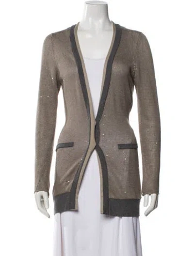 Pre-owned Brunello Cucinelli Linen V-neck Sweater In Green