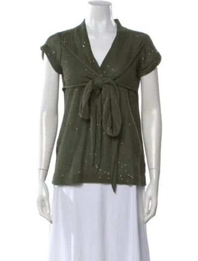 Pre-owned Brunello Cucinelli Linen V-neck Sweater In Green