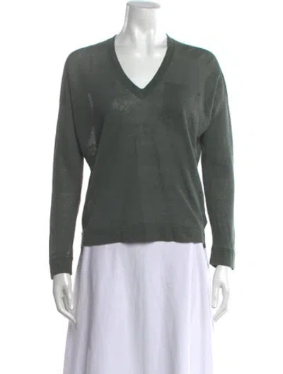 Pre-owned Brunello Cucinelli Linen V-neck Sweater In Green