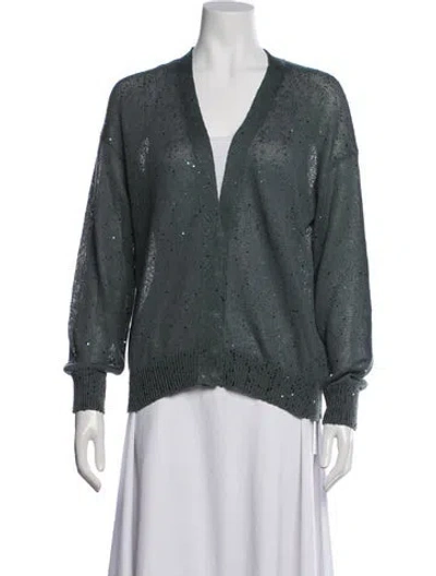 Pre-owned Brunello Cucinelli Linen V-neck Sweater In Green