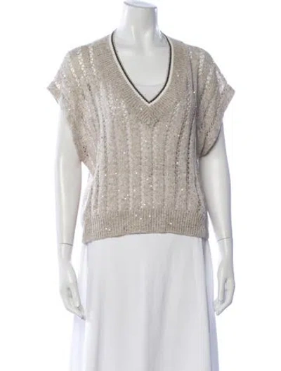 Pre-owned Brunello Cucinelli Linen V-neck Sweater In Grey