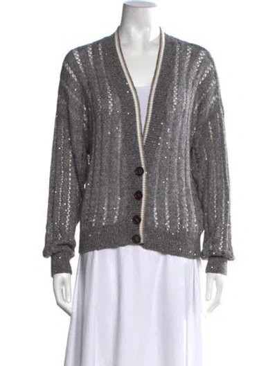 Pre-owned Brunello Cucinelli Linen V-neck Sweater In Grey