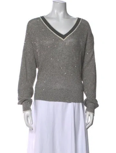Pre-owned Brunello Cucinelli Linen V-neck Sweater In Grey