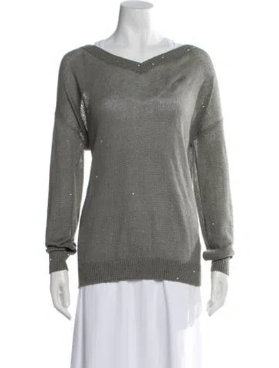 Pre-owned Brunello Cucinelli Linen V-neck Sweater In Grey