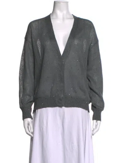 Pre-owned Brunello Cucinelli Linen V-neck Sweater In Grey