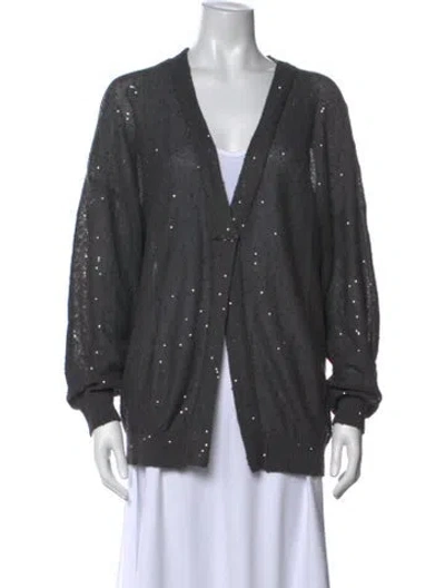 Pre-owned Brunello Cucinelli Linen V-neck Sweater In Grey/silver