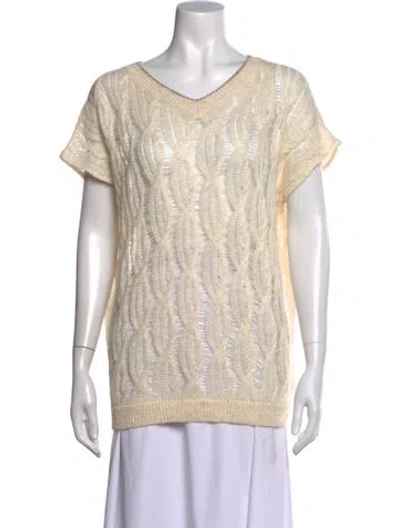 Pre-owned Brunello Cucinelli Linen V-neck Sweater In Metallic/neutrals