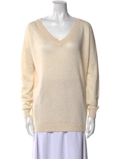 Pre-owned Brunello Cucinelli Linen V-neck Sweater In Neutral
