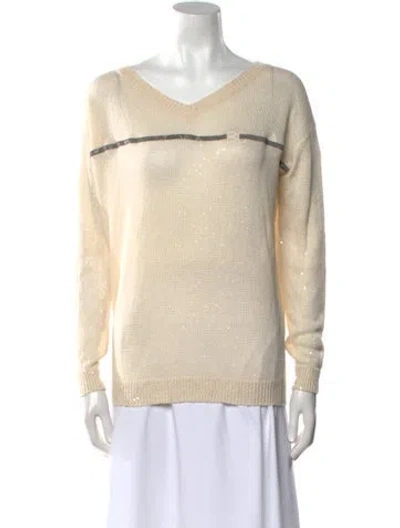 Pre-owned Brunello Cucinelli Linen V-neck Sweater In Neutral