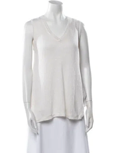 Pre-owned Brunello Cucinelli Linen V-neck Sweater In Neutral