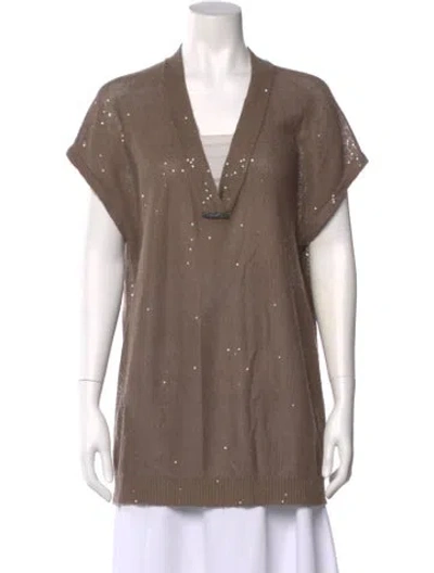 Pre-owned Brunello Cucinelli Linen V-neck Sweater In Neutral