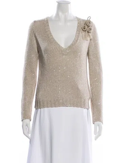 Pre-owned Brunello Cucinelli Linen V-neck Sweater In Neutral