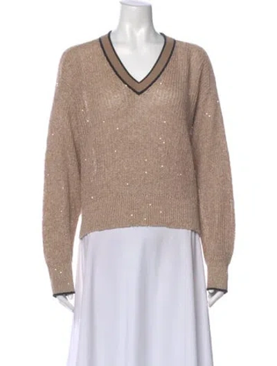 Pre-owned Brunello Cucinelli Linen V-neck Sweater In Neutral