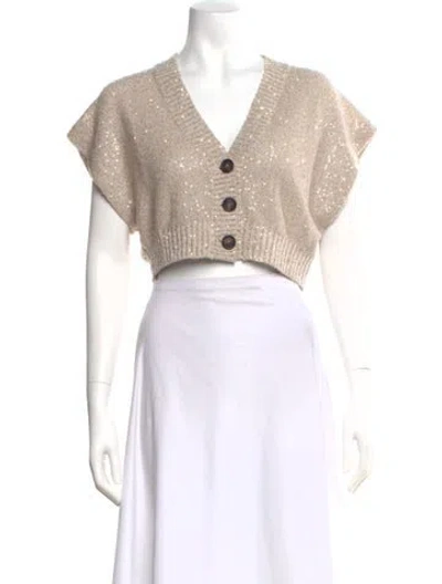 Pre-owned Brunello Cucinelli Linen V-neck Sweater In Neutral