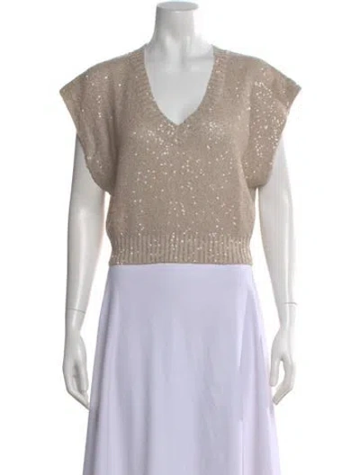Pre-owned Brunello Cucinelli Linen V-neck Sweater In Neutral