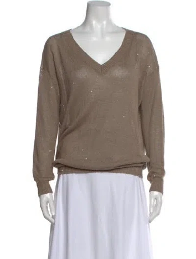 Pre-owned Brunello Cucinelli Linen V-neck Sweater In Neutral