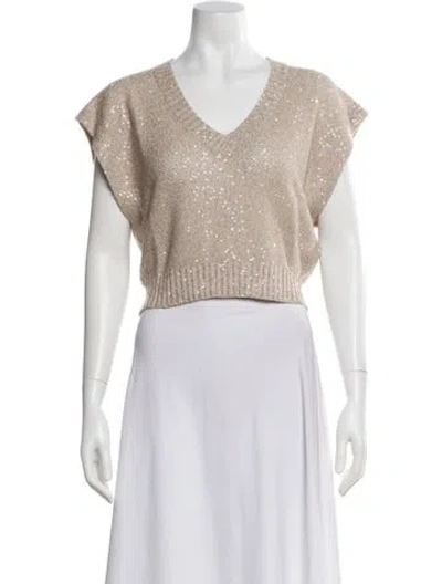 Pre-owned Brunello Cucinelli Linen V-neck Sweater In Neutral