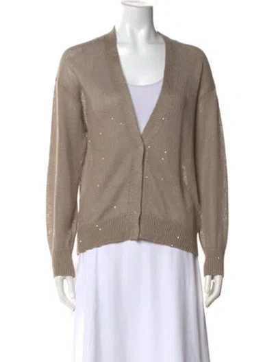 Pre-owned Brunello Cucinelli Linen V-neck Sweater In Neutral
