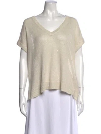 Pre-owned Brunello Cucinelli Linen V-neck Sweater In Neutral