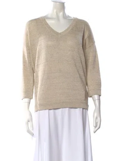 Pre-owned Brunello Cucinelli Linen V-neck Sweater In Neutral