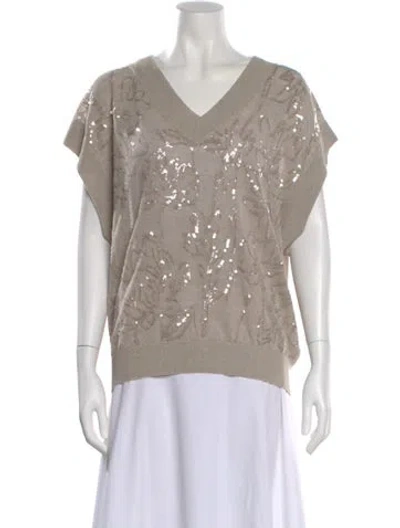Pre-owned Brunello Cucinelli Linen V-neck Sweater In Neutrals