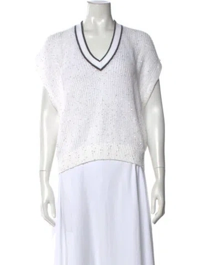 Pre-owned Brunello Cucinelli Linen V-neck Sweater In Neutrals