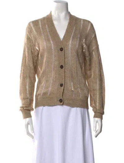 Pre-owned Brunello Cucinelli Linen V-neck Sweater In Neutrals