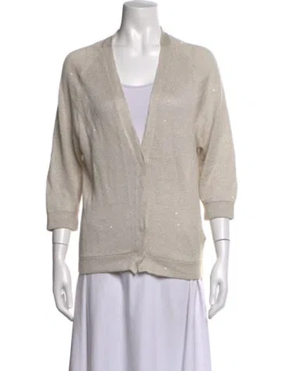 Pre-owned Brunello Cucinelli Linen V-neck Sweater In Neutrals
