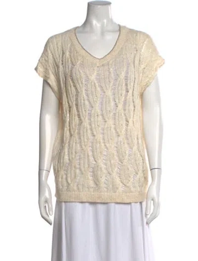 Pre-owned Brunello Cucinelli Linen V-neck Sweater In Neutrals