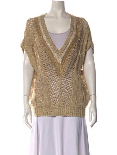 Pre-owned Brunello Cucinelli Linen V-neck Sweater In Neutrals