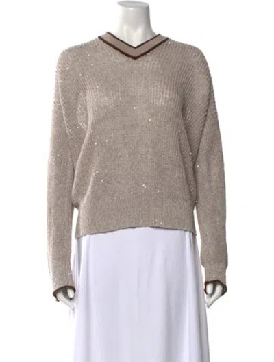 Pre-owned Brunello Cucinelli Linen V-neck Sweater In Neutrals