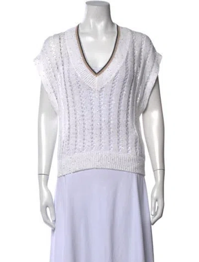 Pre-owned Brunello Cucinelli Linen V-neck Sweater In Neutrals