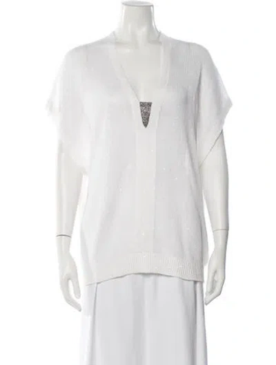 Pre-owned Brunello Cucinelli Linen V-neck Sweater In Neutrals