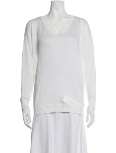Pre-owned Brunello Cucinelli Linen V-neck Sweater In Neutrals