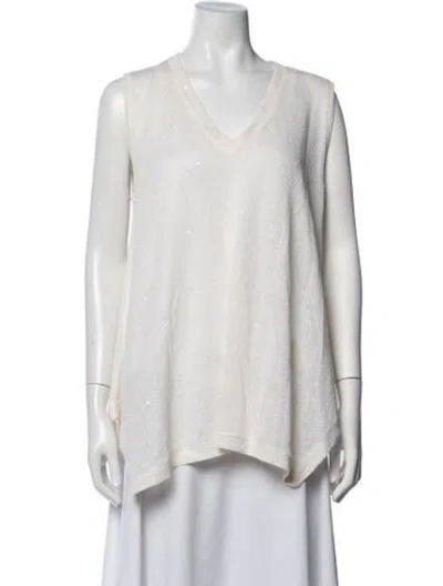 Pre-owned Brunello Cucinelli Linen V-neck Sweater In Neutrals
