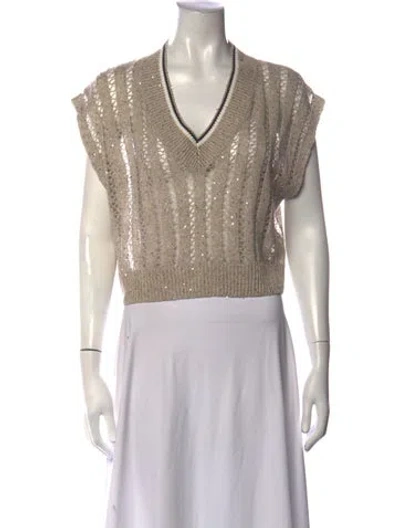 Pre-owned Brunello Cucinelli Linen V-neck Sweater In Neutrals