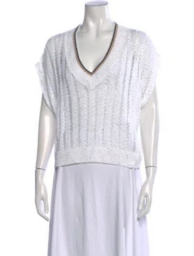 Pre-owned Brunello Cucinelli Linen V-neck Sweater In Neutrals
