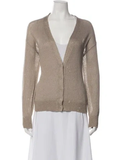 Pre-owned Brunello Cucinelli Linen V-neck Sweater In Neutrals