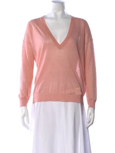 Pre-owned Brunello Cucinelli Linen V-neck Sweater In Orange