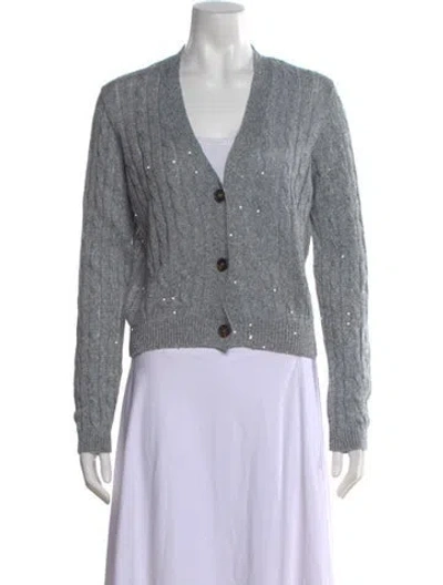 Pre-owned Brunello Cucinelli Linen V-neck Sweater In Purple