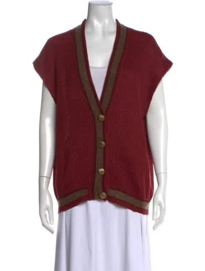 Pre-owned Brunello Cucinelli Linen V-neck Sweater In Red