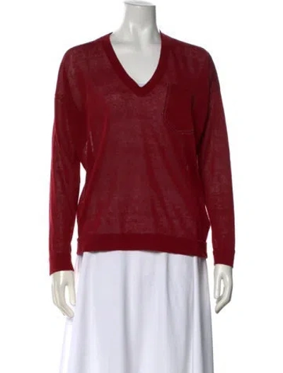 Pre-owned Brunello Cucinelli Linen V-neck Sweater In Red