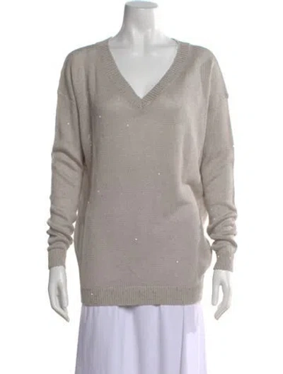 Pre-owned Brunello Cucinelli Linen V-neck Sweater W/ Tags