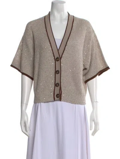 Pre-owned Brunello Cucinelli Linen V-neck Sweater W/ Tags In Brown