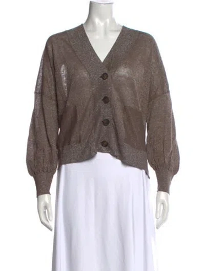Pre-owned Brunello Cucinelli Linen V-neck Sweater W/ Tags In Brown/metallic