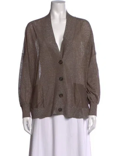 Pre-owned Brunello Cucinelli Linen V-neck Sweater W/ Tags In Brown/metallic