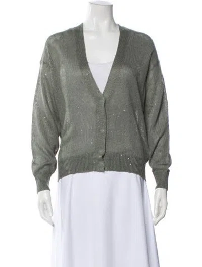 Pre-owned Brunello Cucinelli Linen V-neck Sweater W/ Tags In Gray