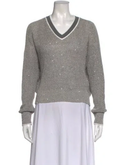 Pre-owned Brunello Cucinelli Linen V-neck Sweater W/ Tags In Gray