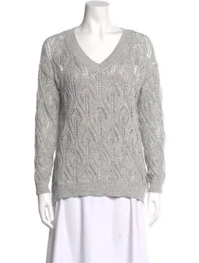 Pre-owned Brunello Cucinelli Linen V-neck Sweater W/ Tags In Gray