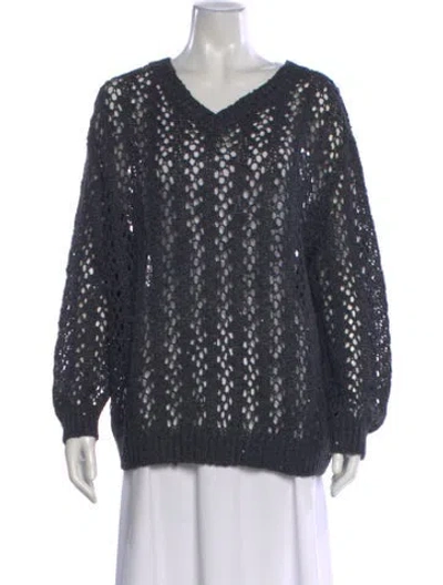 Pre-owned Brunello Cucinelli Linen V-neck Sweater W/ Tags In Gray
